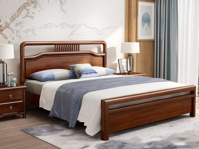 轻奢床胡桃木床主卧室双人床现代简约小户型轻奢大床源头厂价直销