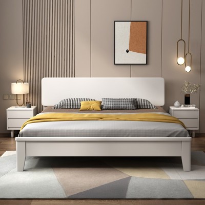 白色北欧实木床 小户型单人木床1.5m现代简约双人床1.8米批发