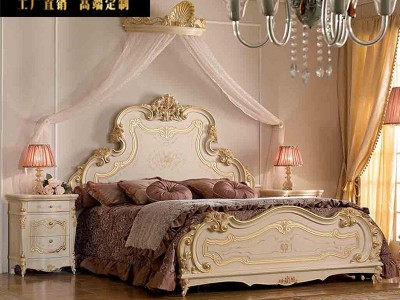 奢华欧式别墅卧室家具法式实木手工雕花彩绘1.8m双人床婚床公主床