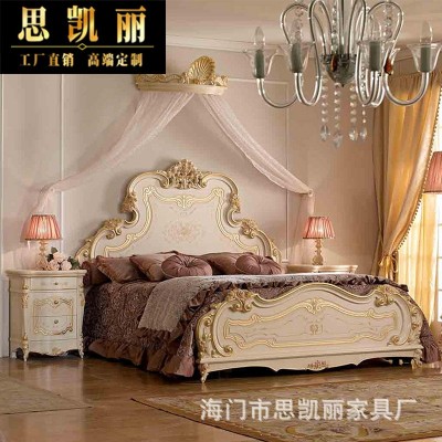 奢华欧式别墅卧室家具法式实木手工雕花彩绘1.8m双人床婚床公主床