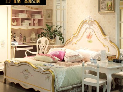 法式实木雕花公主大床欧式手工彩绘儿童房床主卧室家具双人结婚床