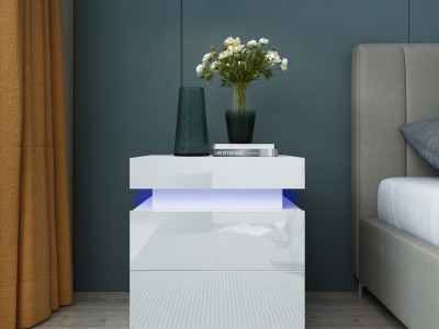 北欧现代小户型家用床头柜两抽屉高光泽RGB灯方形床头储物柜