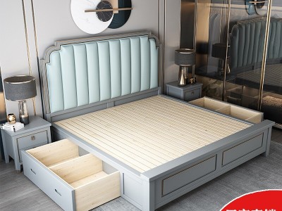 美式轻奢实木床1.8公主软包婚床1.5米卧室家具现代简约储物双人床