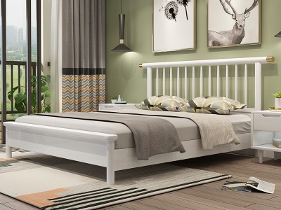 北欧实木床宿舍公寓出租原木床现代简约双人1.8米1.5白色储物床架