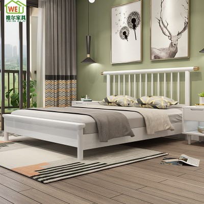 北欧实木床宿舍公寓出租原木床现代简约双人1.8米1.5白色储物床架