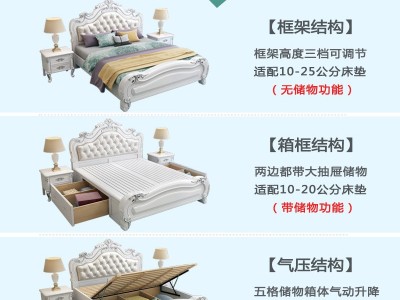 欧式实木床1.8轻奢卧室家具1.5简约软包公主大婚床2米双人橡木床图4