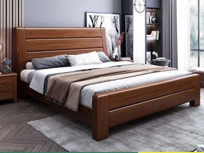 实木床1.8米双人床主卧婚床现代简约1.5米单人床胡桃木中式储物床
