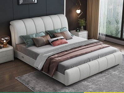 布艺床收纳现代简约科技布床双人1.5m1.8米极简主储物经济型大床