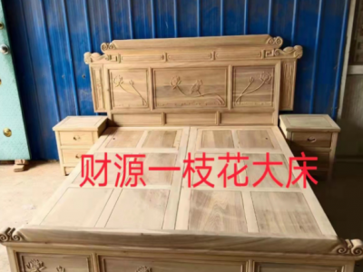 源头厂家全实木雕花床现代简约榆木实木床2米卧室主卧床实木床图5