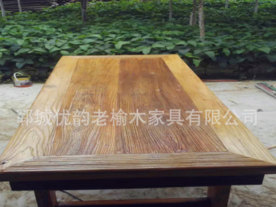 旧木板风化板复古怀旧茶桌 民俗茶桌榆木板材 户外榆木茶桌图3