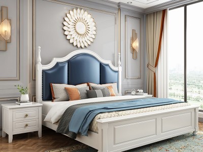 美式实木床1.8米轻奢床欧式现代简约主卧婚床1.5米双人白色公主床