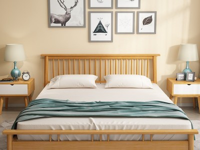北欧实木床1.5m1.8米主卧双人床现代简约小户型民宿原木日式家具
