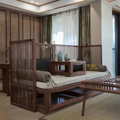 现代中式罗汉床明清仿古实木雕花东方荟客厅古典复古新中式沙发家