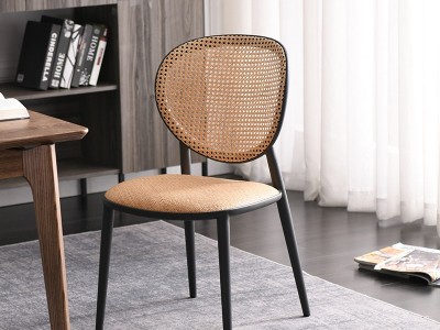 厂家直供可定制藤编餐椅北欧ins风简约复古铝合金民宿咖啡厅椅子