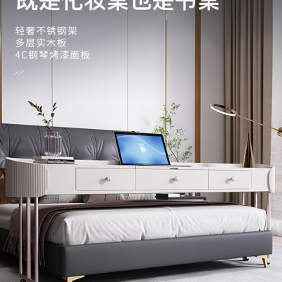 轻奢跨床桌可移动卧室梳妆桌懒人多功能床上电脑桌网红床尾长条桌