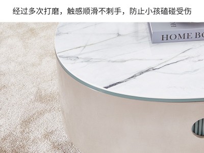 轻奢岩板茶几电视柜组合 大理石客厅圆形现代简约浅色小户型家用图2