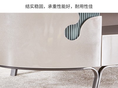 轻奢岩板茶几电视柜组合 大理石客厅圆形现代简约浅色小户型家用图4