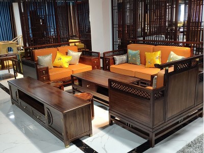 新中式乌金木沙发组合简约现代客厅实木真皮沙发组合禅意家具现货