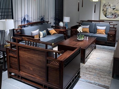 新中式实木沙发组合乌金木轻奢大小户型客厅别墅现代简约布艺家具