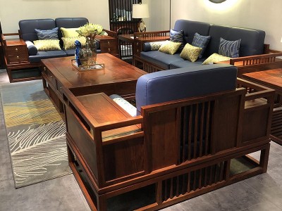 新中式沙发组合现代简约客厅实木真皮沙发样板间别宿家具现货