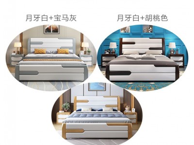 北欧全实木床 灰白色现代简约1.5米高箱1.8m主卧室家用双人大婚床图5