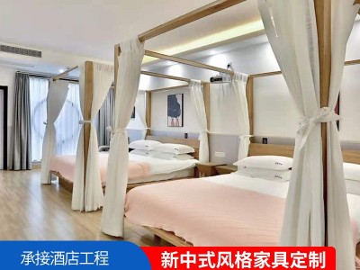架子床实木床现代简约新中式榻榻米北欧风格家具四柱床民宿床客栈图1