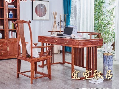红木写字桌新中式办公台花梨木刺猬紫檀书桌椅组合学习桌实木书桌图5