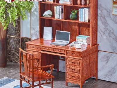 刺猬紫檀红木电脑桌家用书柜书桌一体书架组合花梨实木办公写字台