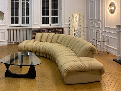 北欧简约中古脊椎钢琴沙发设计师组合沙发别墅创意异形懒人皮沙发