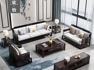 新中式实木沙发组合现代中式别墅客厅大户型全屋整装禅意家具定制图1