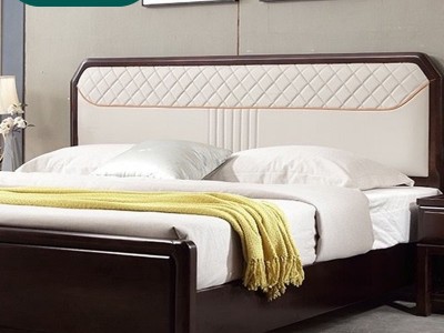 新中式轻奢纯实木1.8x1.9米胡桃色双人主卧大床现代软靠婚床家具