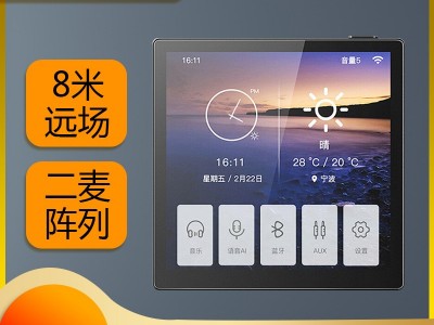 4寸背景音乐主机 语音声控彩屏面板 蓝牙WIFI功放 智能家居主机图1