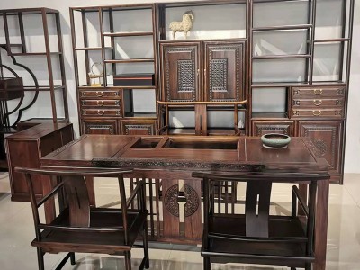 【茶桌】中式全套办公榆木功夫茶几茶桌椅会议桌书房书法书画茶桌图2