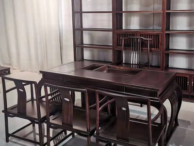 【茶桌】中式全套办公榆木功夫茶几茶桌椅会议桌书房书法书画茶桌图3