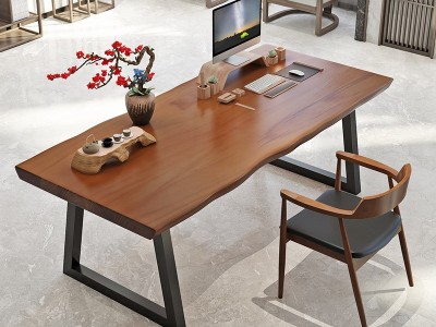 现代简约实木办公桌家用书房电脑桌铁艺不规则大板会议桌厂家直销