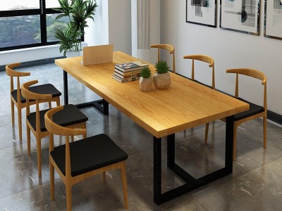 北欧实木办公桌简约大气大型4-6人座接待室会议洽谈桌椅组合定制