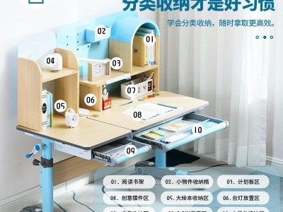 厂家批发多功能儿童学习桌椅实木书桌可升降小学生家用课桌椅套装图3
