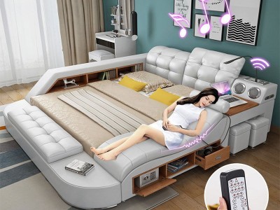 皮床 多功能储物按摩双人床 现代简约榻榻米床主卧大床卧室家具