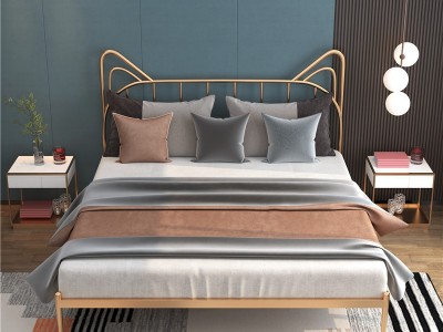 北欧铁艺1.5米1.2米儿童床 网红创意猫耳朵铁艺床 家用卧室双人床