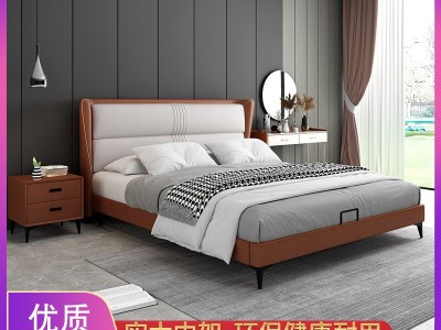 极简科技布床免洗防水轻奢双人婚床1.8米现代简约主卧软床北欧床