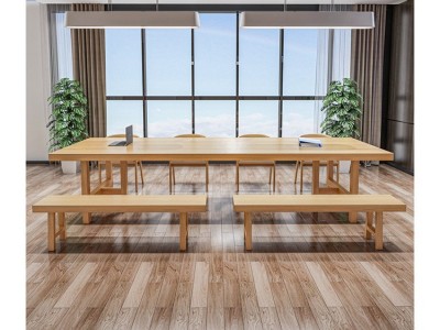 现代简约全实木会议桌 办公室长条培训洽谈桌 工作室多人位电脑桌图5
