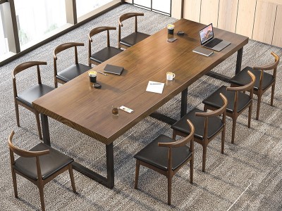 现代简约实木办公桌 办公室职员工位桌椅组合 多人电脑会议桌长桌