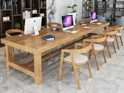 北欧全实木大型办公桌 公司职员办公会议长桌牢固实用长条电脑桌