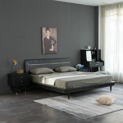 北欧纯实木双人床现代简约卧室家具床现代简约胡桃木实木床