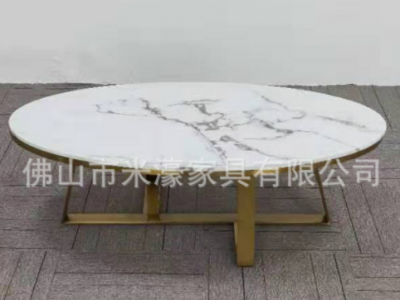 大理石茶几北欧轻奢不锈钢简约现代客厅美式小户型创意椭圆形茶桌图3