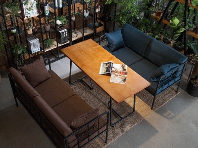 北欧工业风卡座沙发椅咖啡厅奶茶西餐甜品店铁艺卡坐沙发桌椅组合图1