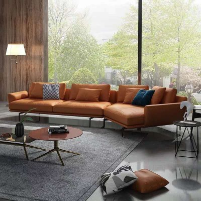 北欧真皮沙发港式轻奢网红头层牛皮质组合客厅现代简约异形沙发