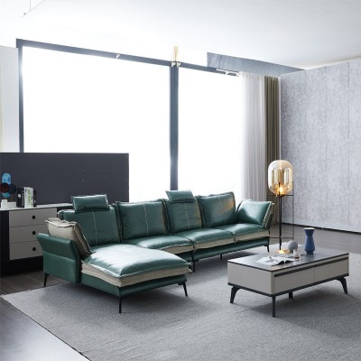 意式简约头层牛皮沙发组合小户型客厅羽绒转角创意时尚北欧风