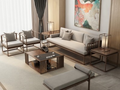 新中式实木沙发组合客厅现代别墅民宿会所禅意大小户型家具