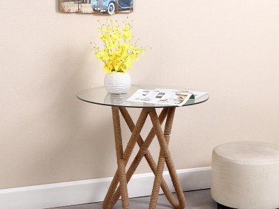 家居创意几何圆桌子美式民宿麻绳铁艺茶几 客厅沙发咖啡桌定制
